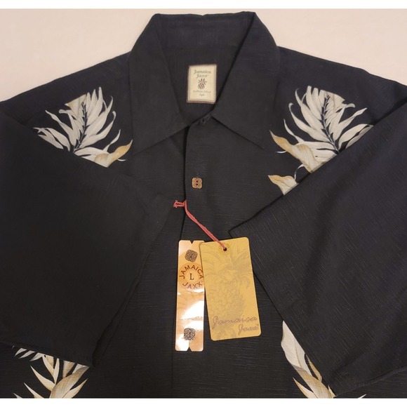 Jamaica Jaxx Other - NWT Jamaica Jaxx Men's L/G Black Floral Hawaiian 100% Silk Button-Up Shirt